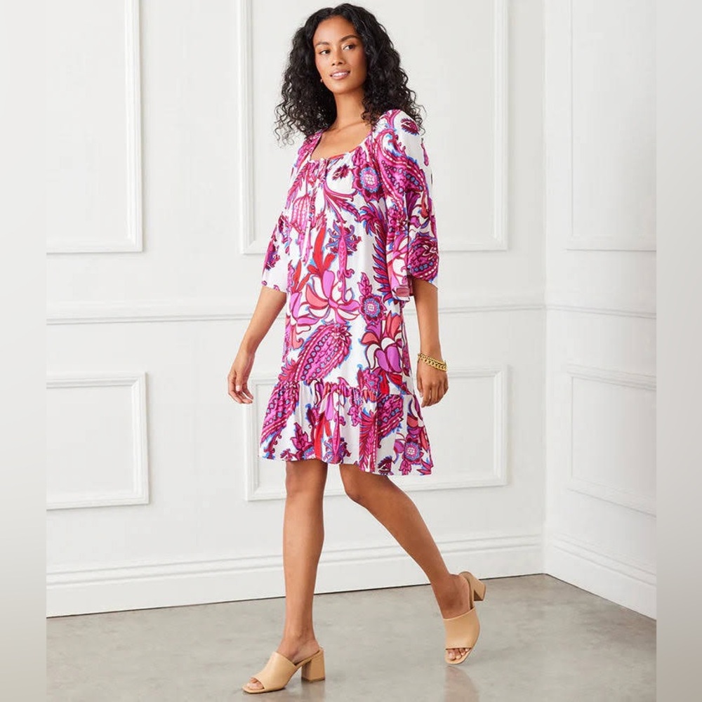 Karen Kane White Dress with Pink and Blue Floral Print
